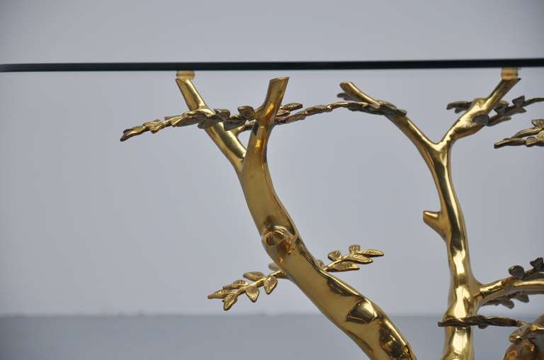 Willy Daro Brass Coffee Table with Tree Form Base 1970