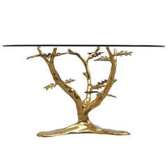 Willy Daro Brass Coffee Table with Tree Form Base 1970