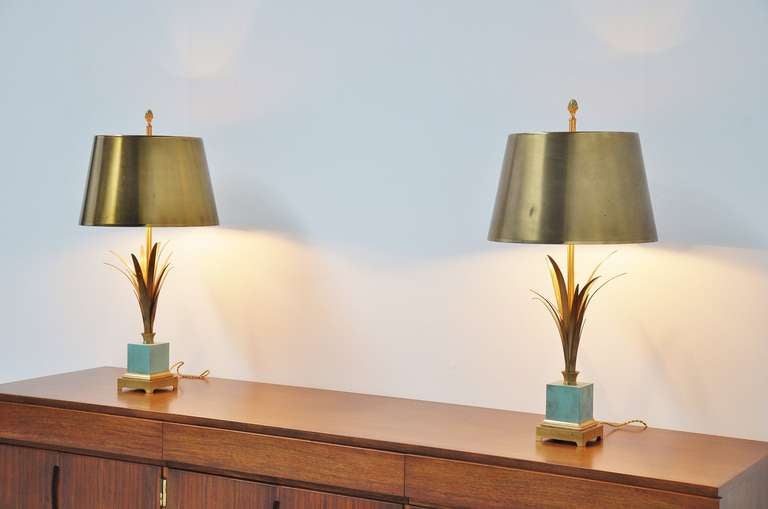 Maison Charles Palm Motif Lamp pair made in France 1970 In Good Condition In Roosendaal, Noord Brabant