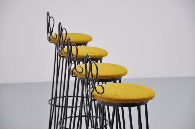 French Wrought Iron Bar Stools 1960 Attributed to Matiheu Mategot 1