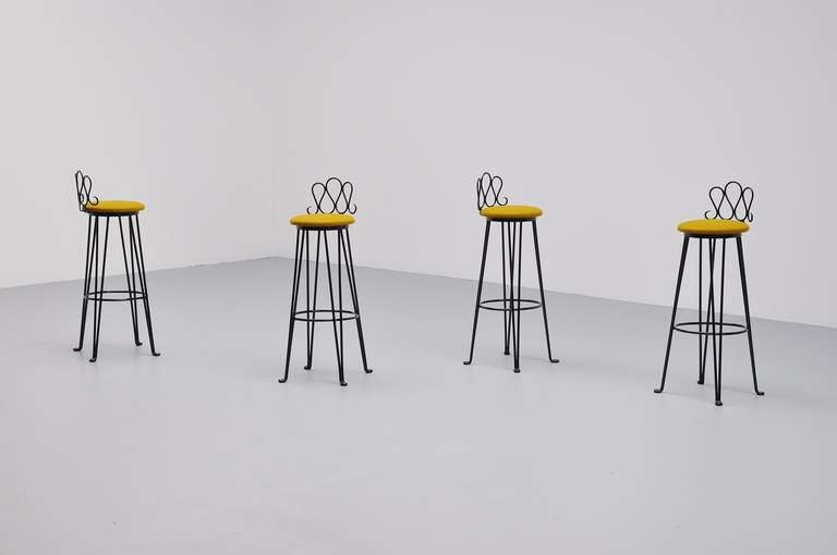 French Wrought Iron Bar Stools 1960 Attributed to Matiheu Mategot 4