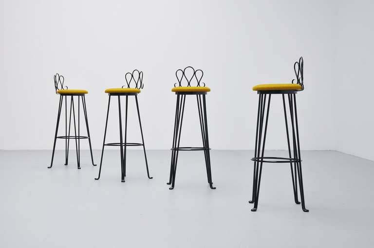 French Wrought Iron Bar Stools 1960 Attributed to Matiheu Mategot 5