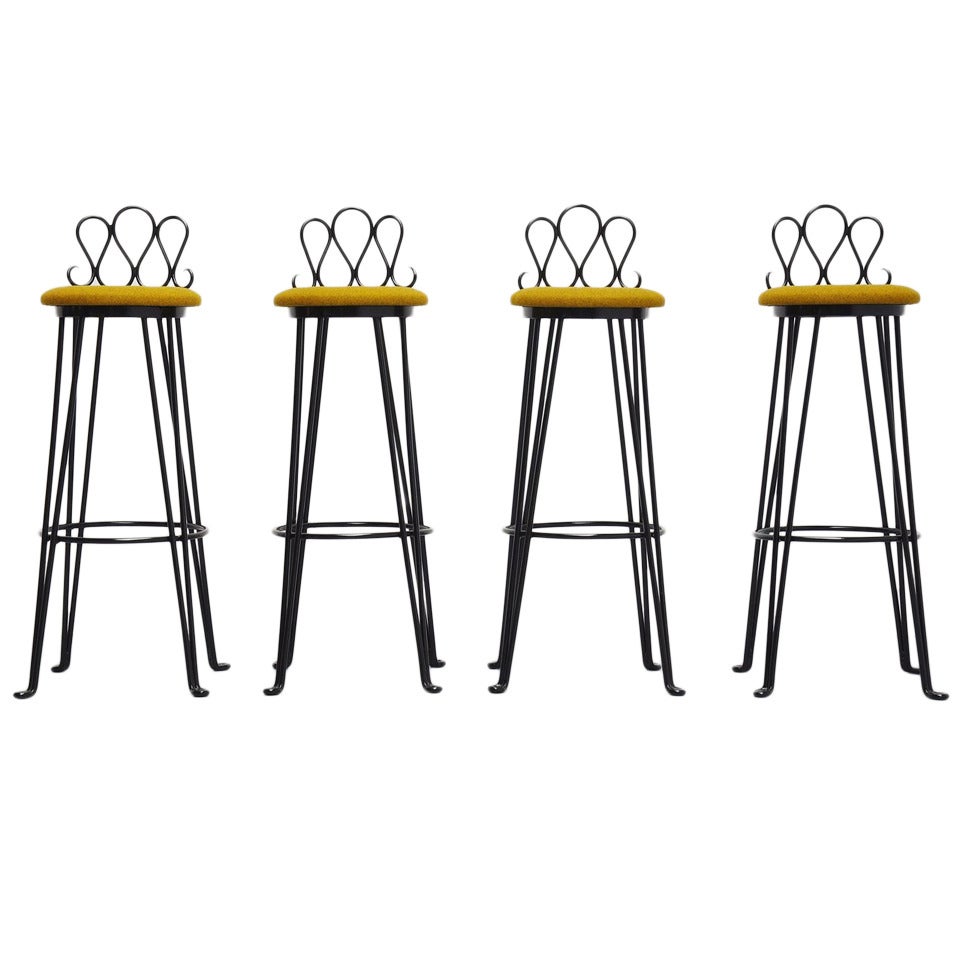 French Wrought Iron Bar Stools 1960 Attributed to Matiheu Mategot