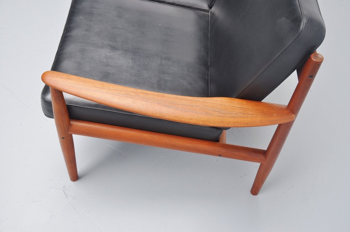 Leather Grete Jalk 118 Lounge Sofa in Teak, Denmark, 1960