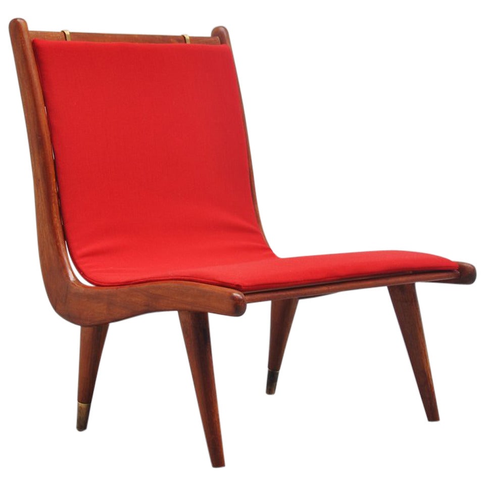 Low Italian Lounge Chair with Brass Legs, 1950 at 1stDibs