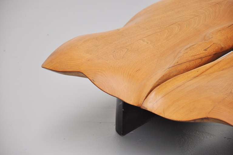 Sculptural French coffee table solid wood 1950