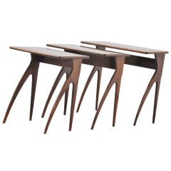 Italian Walnut Nesting Tables Set Of 3 1950 Cesare Lacca