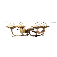 Willy Daro brass lit lily flower coffee table Belgium 1970