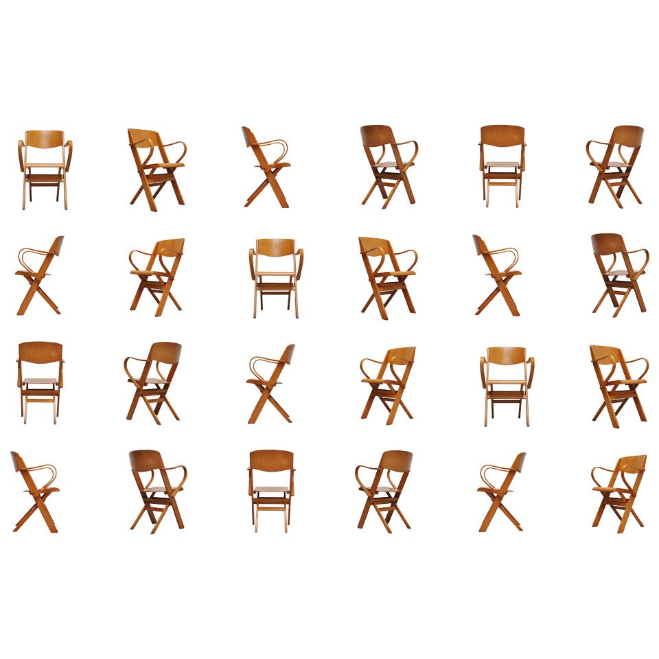 24x Dutch Plywood Folding Chairs with Arms 1950