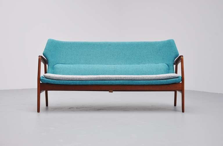 Scandinavian Modern Bovenkamp Wingback Lounge Sofa Blue 1960