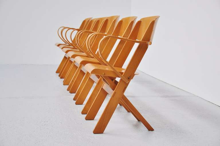 Mid-Century Modern 24x Dutch Plywood Folding Chairs with Arms 1950