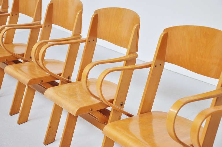 24x Dutch Plywood Folding Chairs with Arms 1950 1