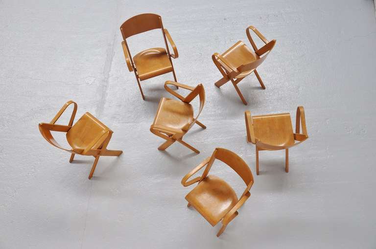 24x Dutch Plywood Folding Chairs with Arms 1950 4