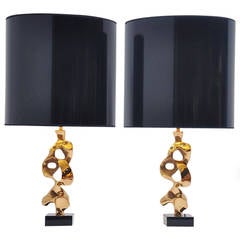 Michel Jaubert Bronze Sculptural Table Lamps, France, 1970