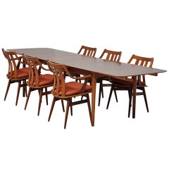 Walnut dining table extendable with 4 extension leaves 1960