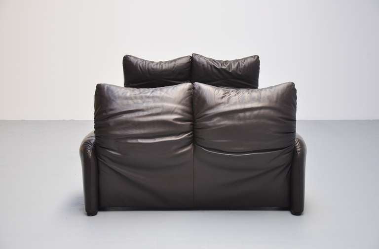 Leather Pair of Maralunga Sofas by Vico Magistretti for Cassina Italy 1973
