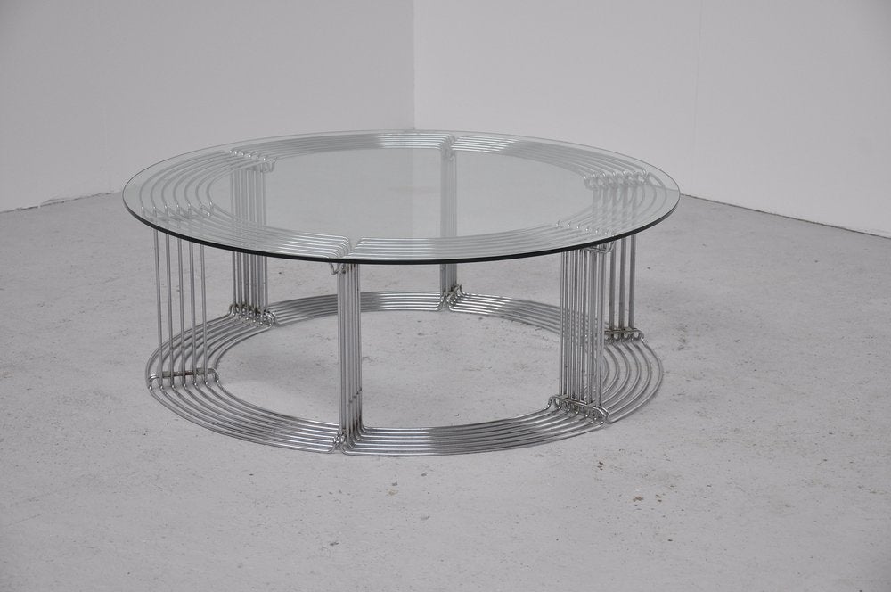 Rare coffee table designed by Verner Panton for Fritz Hansen, Denmark 1971. This chrome wire coffee table is very hard to find as you often see the dining table. This is from the Pantonova series, chairs, cubes, easy chairs. Very good condition.