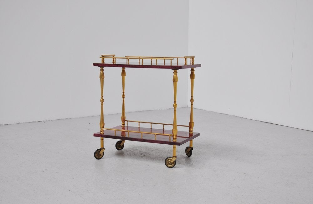 Brass Aldo Tura serving tea cart