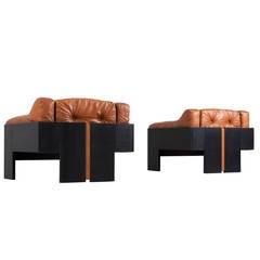 Set di due sedie da salotto in pelle cognac di Claudio Salocchi