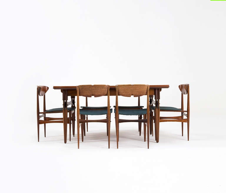 Refined Italian Teak Extendable Dining Table with Brass Accents 3