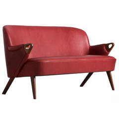 Danish Designed Sofa Reupholstered in Red Leather