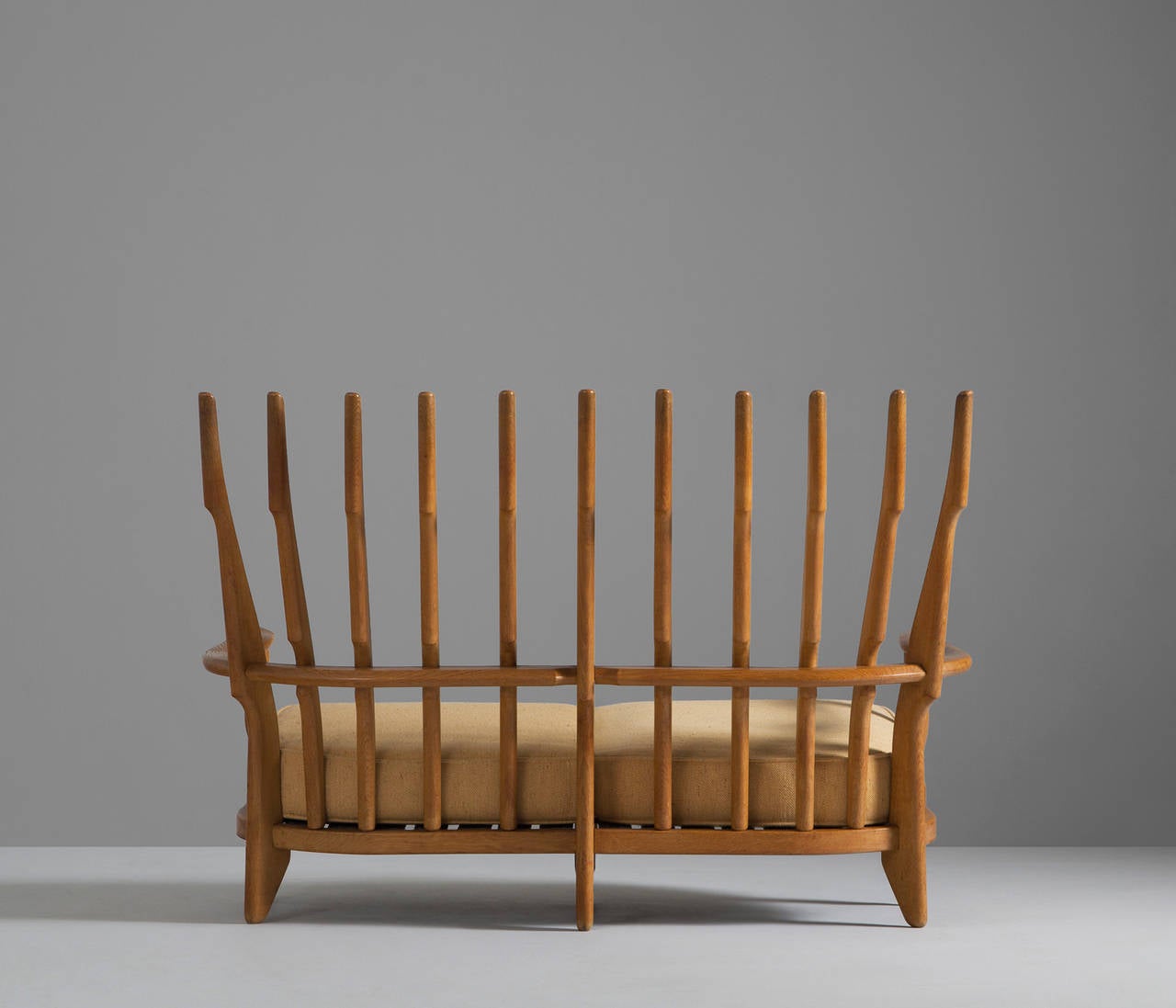 Mid-20th Century High-Back Sofa in Solid Oak by Guillerme Et Chambron