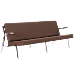 Chrome base 3 seater sofa with new fabric and wooden details 7
