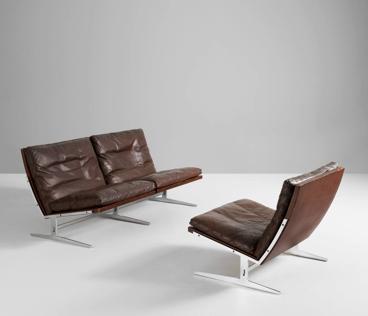 Brushed Two-Seat Sofa and Lounge Chair Set by Fabricius and Kastholm