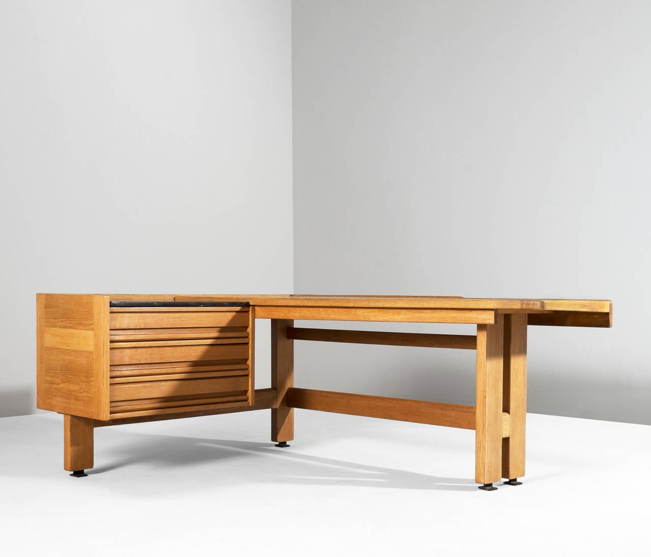 Mid-Century Modern Large Oak Desk by Guillerme et Chambron