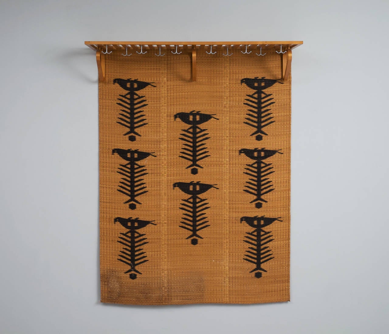 Scandinavian Modern Large Alvar Aalto Coat Rack with Decorative Graphic Rug