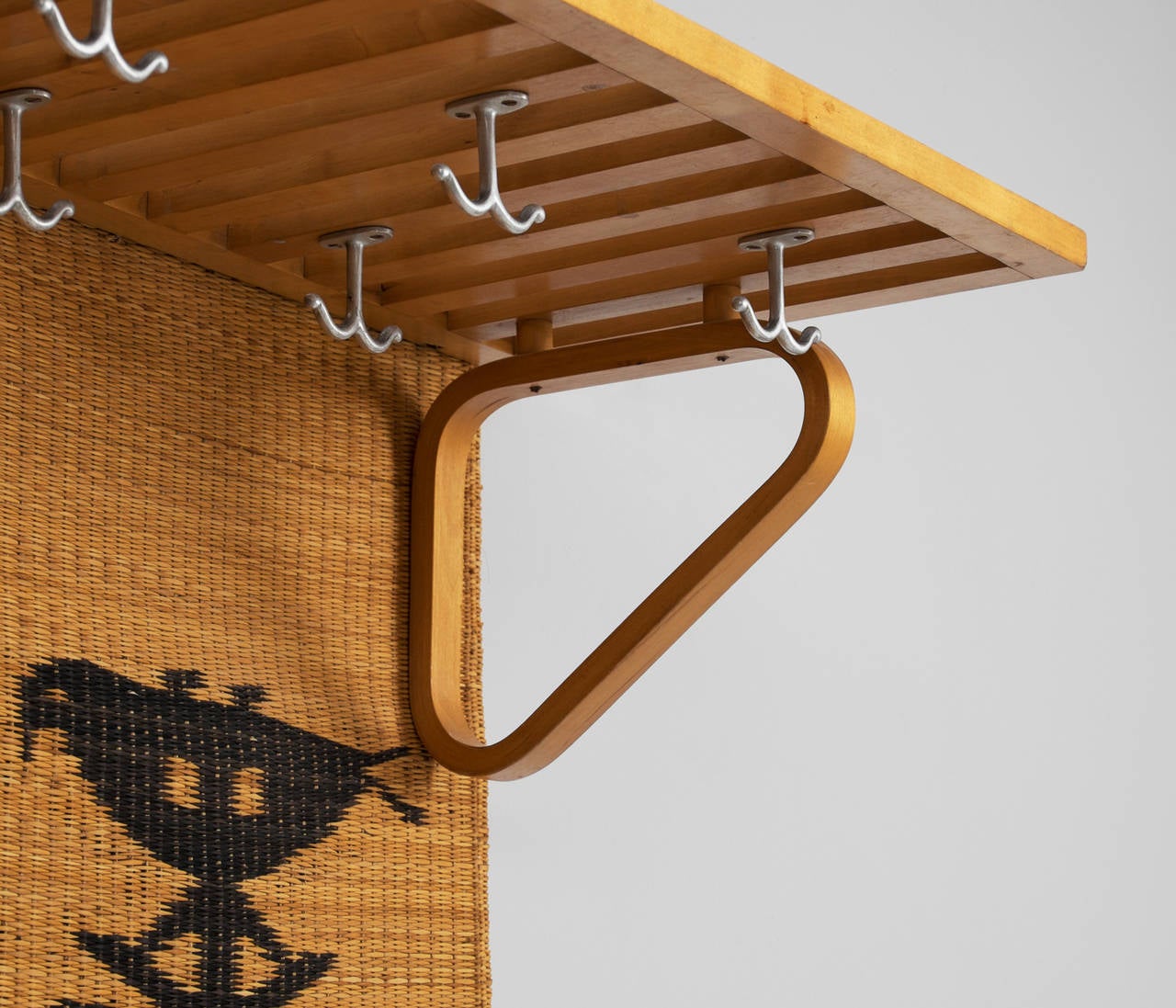 Mid-20th Century Large Alvar Aalto Coat Rack with Decorative Graphic Rug