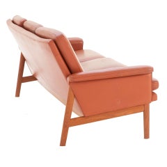 Finn Juhl 3 seater sofa with 'rusty' orange leather and teak