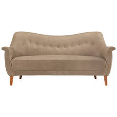 Organic Shaped Curved Danish Sofa, Reupholstered