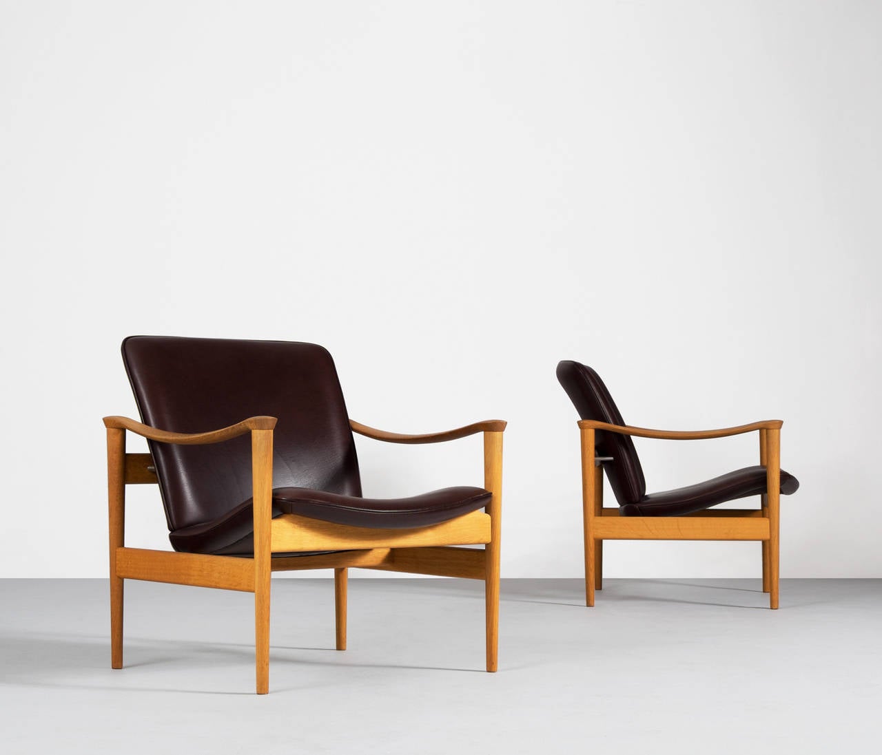 Scandinavian Modern Pair of Two Easy Chairs by Fredrik A. Kayser in Oak