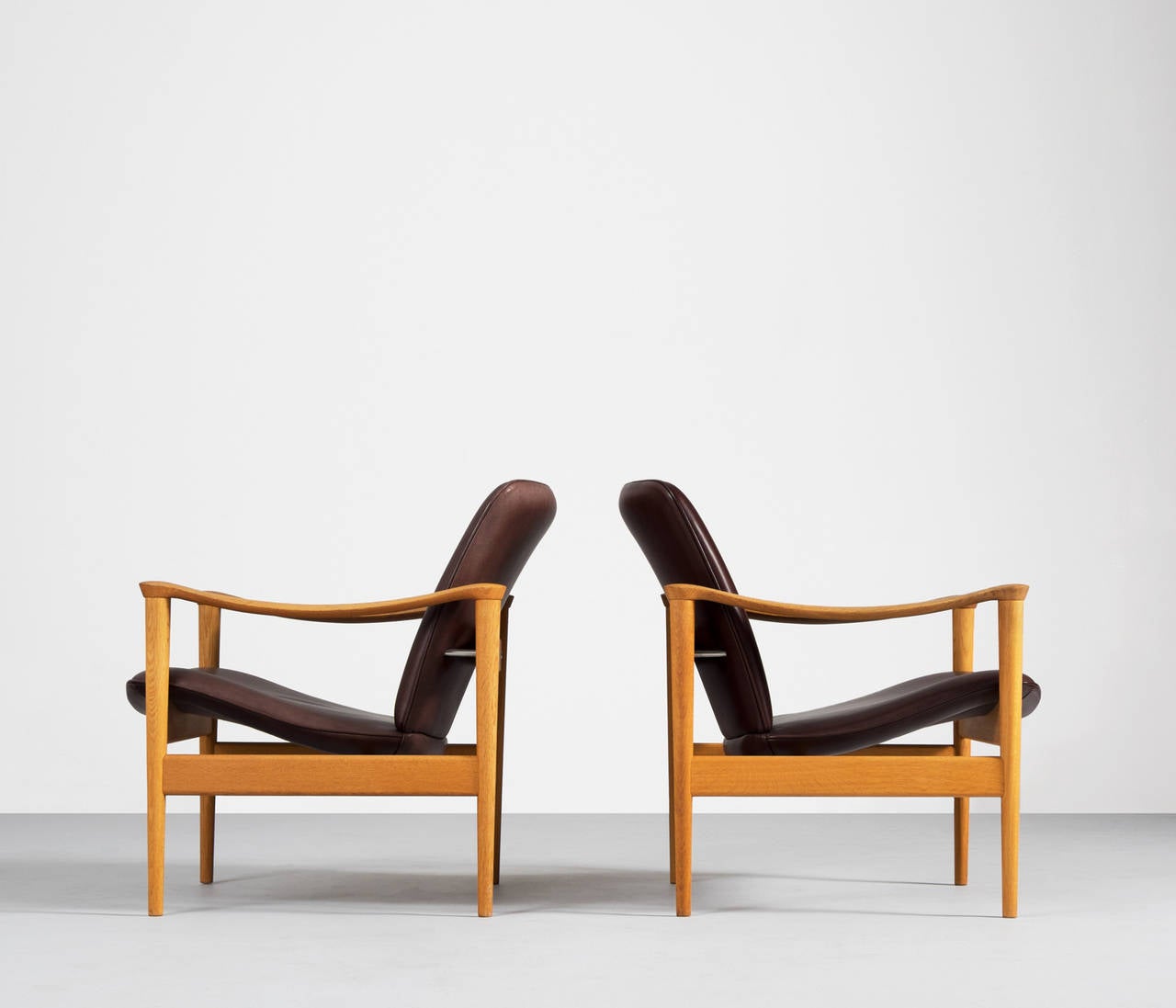 Brushed Pair of Two Easy Chairs by Fredrik A. Kayser in Oak