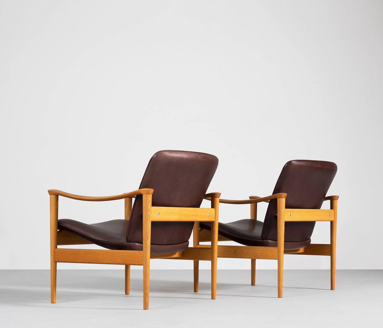 Norwegian Pair of Two Easy Chairs by Fredrik A. Kayser in Oak