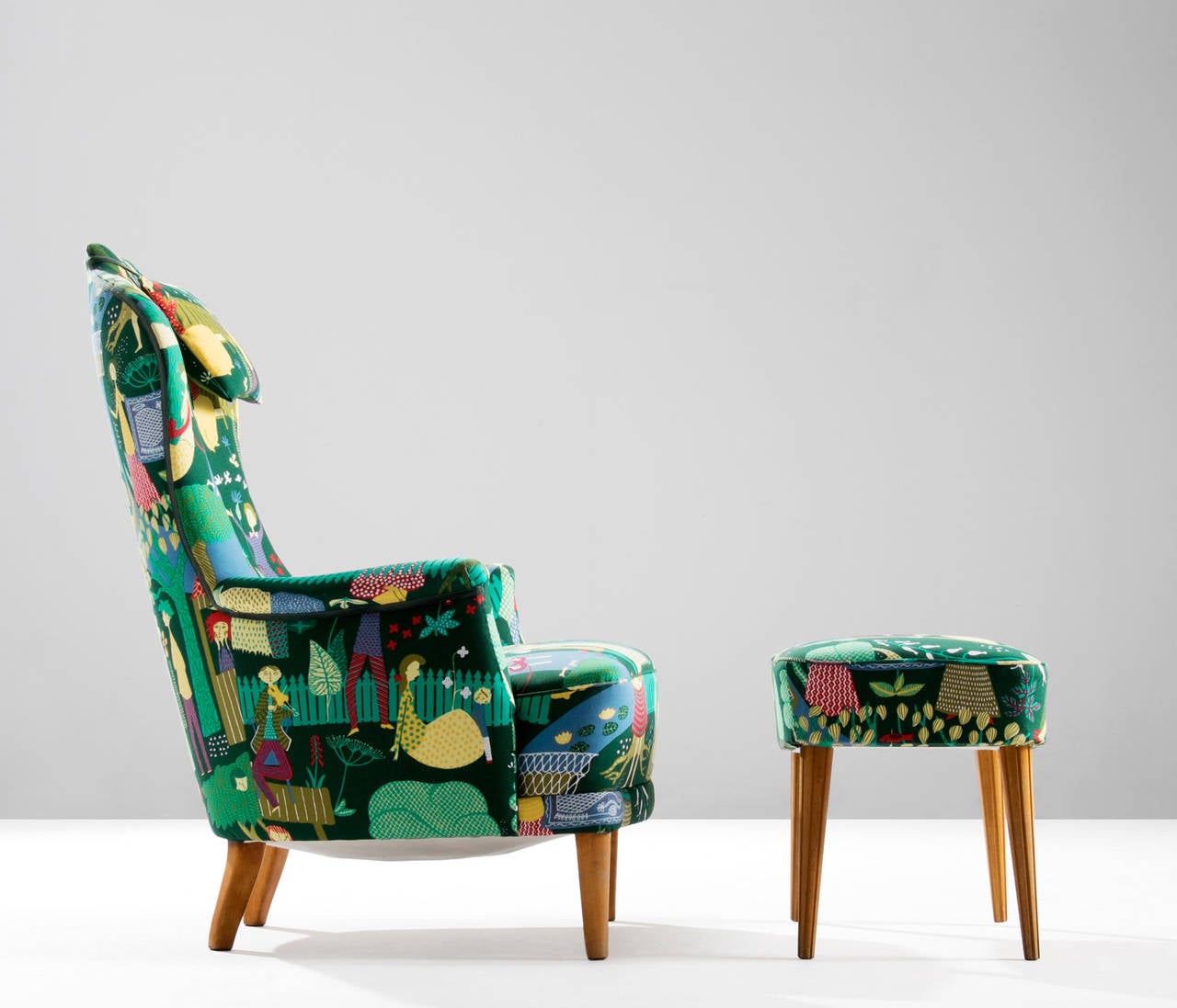 Swedish Carl Malmsten 'Farmor' Lounge Chair with Ottoman