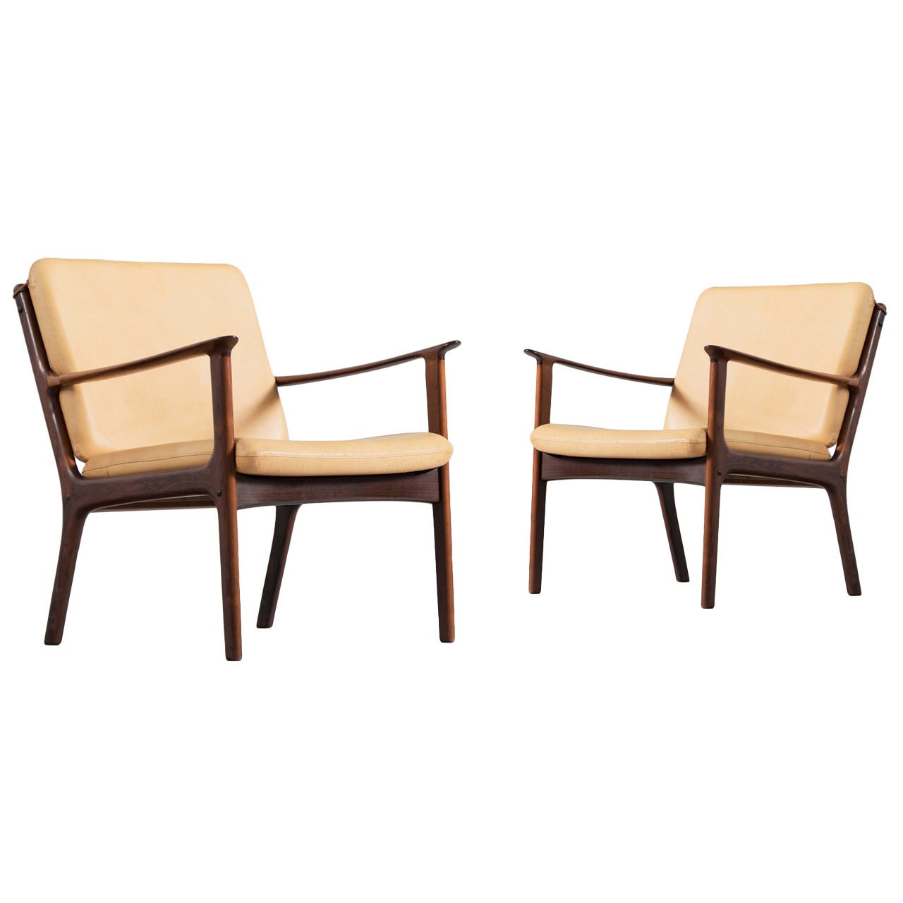 Pair of Ole Wanscher Lounge Chairs in Solid Rosewood