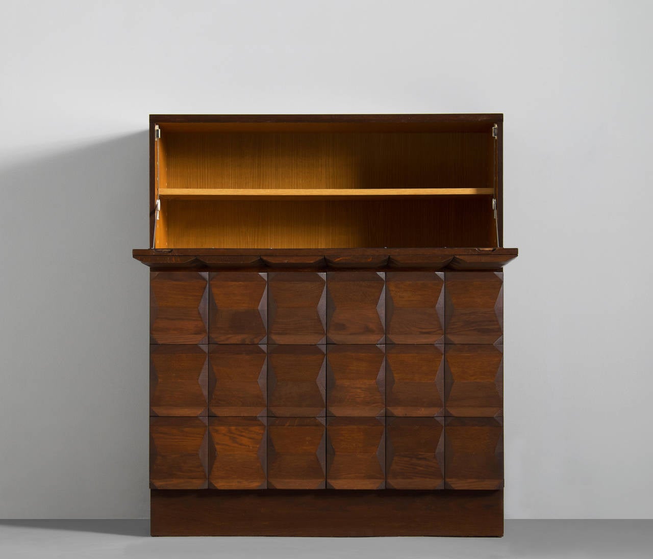Late 20th Century Brutalist Highboard with Graphic Panels in Oak