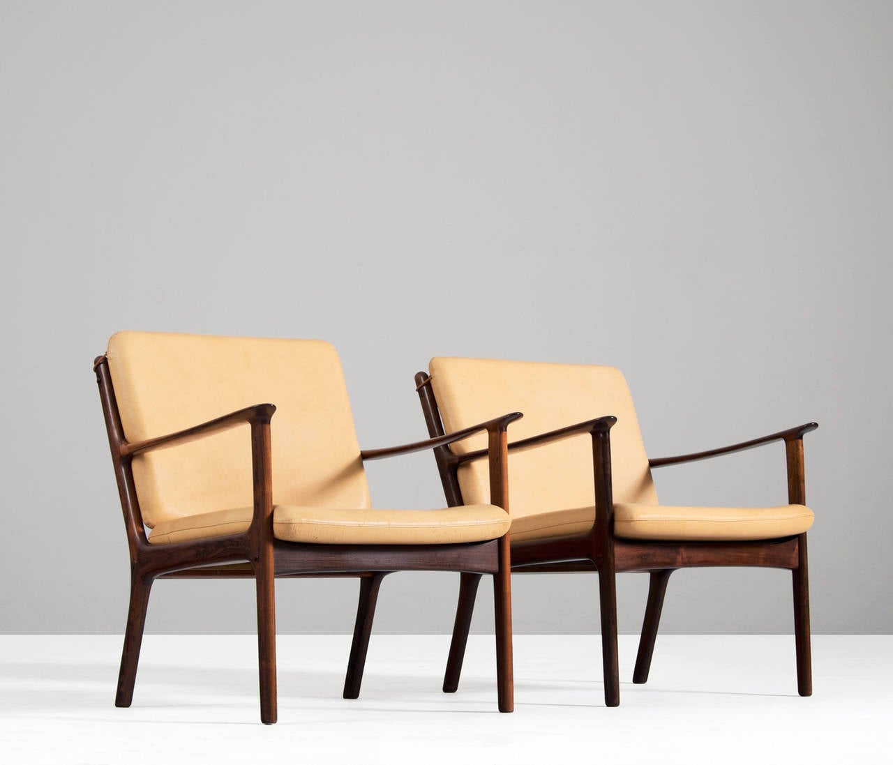 Danish Pair of Ole Wanscher Lounge Chairs in Solid Rosewood