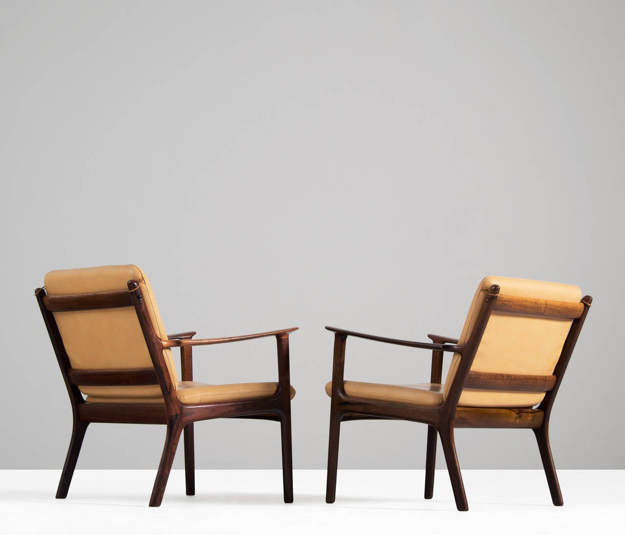Scandinavian Modern Pair of Ole Wanscher Lounge Chairs in Solid Rosewood