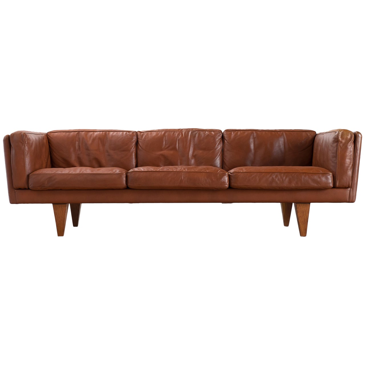 Illum Wikkelsø Three-Seat Sofa in Brown Leather and Down Filled