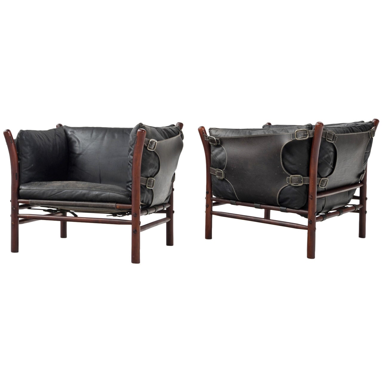 Arne Norell Pair of 'Ilona' Club Chairs in Black Leather