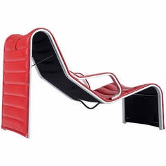 Very Comfortable Chaise Longue in Aluminum and Red Leather Upholstery