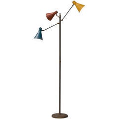Italian Floor Lamp with Colored Shades and Well Patinated Brass 7