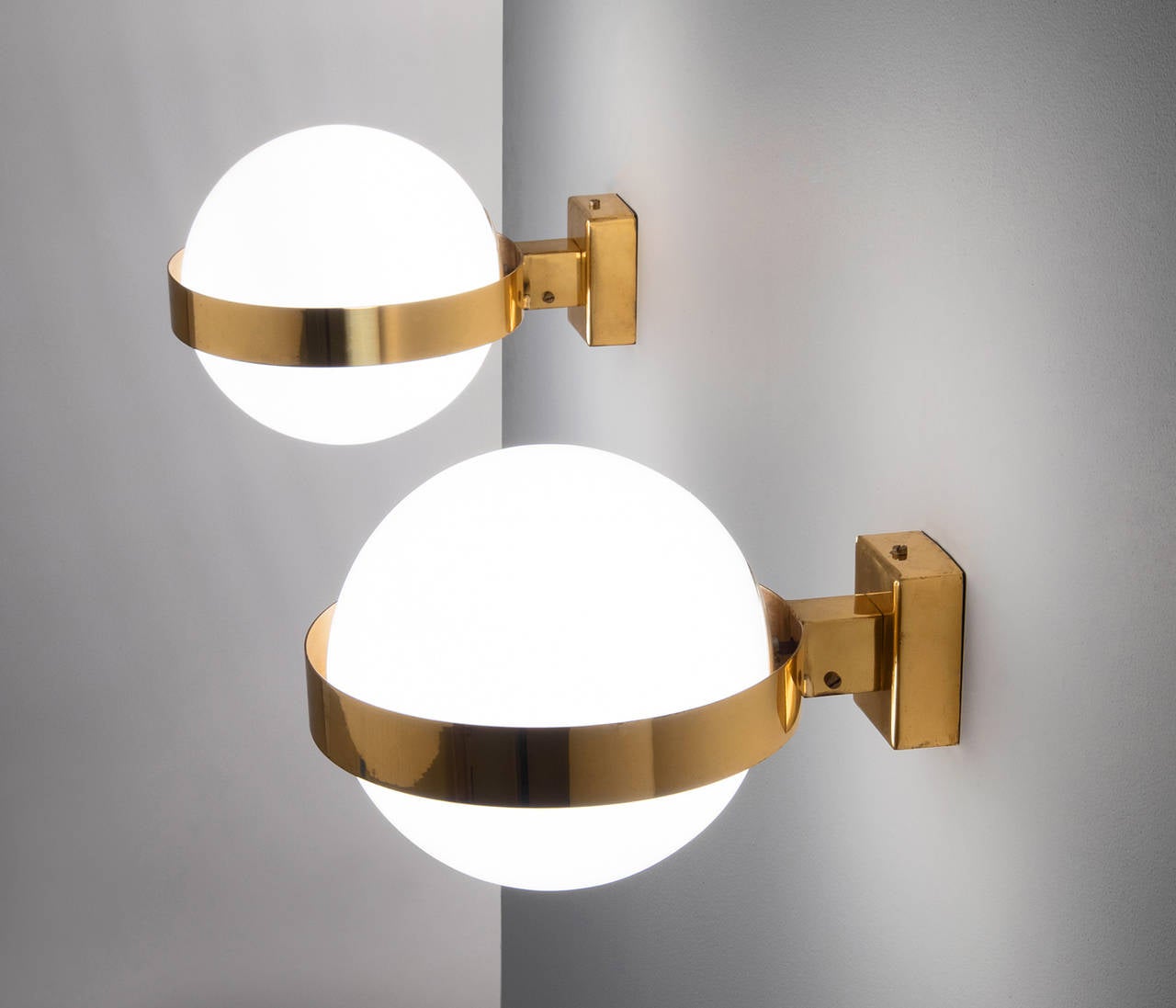 Extra Large Wall Lights in Brass with 'Floating' Globes For Sale at 1stdibs