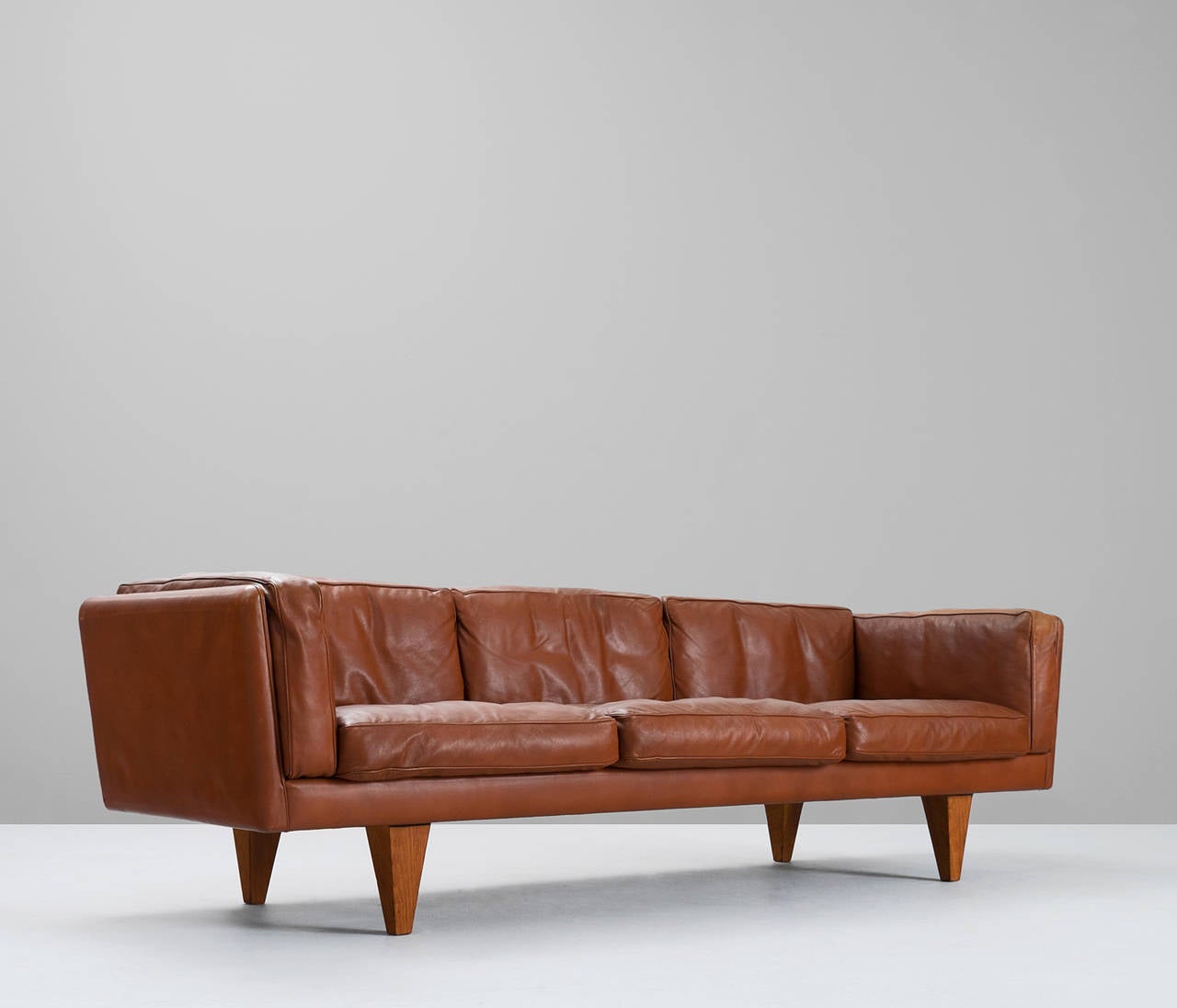 Scandinavian Modern Illum Wikkelsø Three-Seat Sofa in Brown Leather and Down Filled