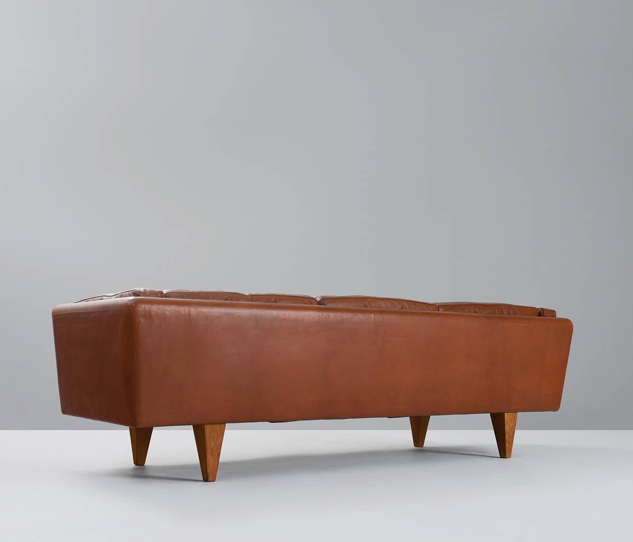 Danish Illum Wikkelsø Three-Seat Sofa in Brown Leather and Down Filled