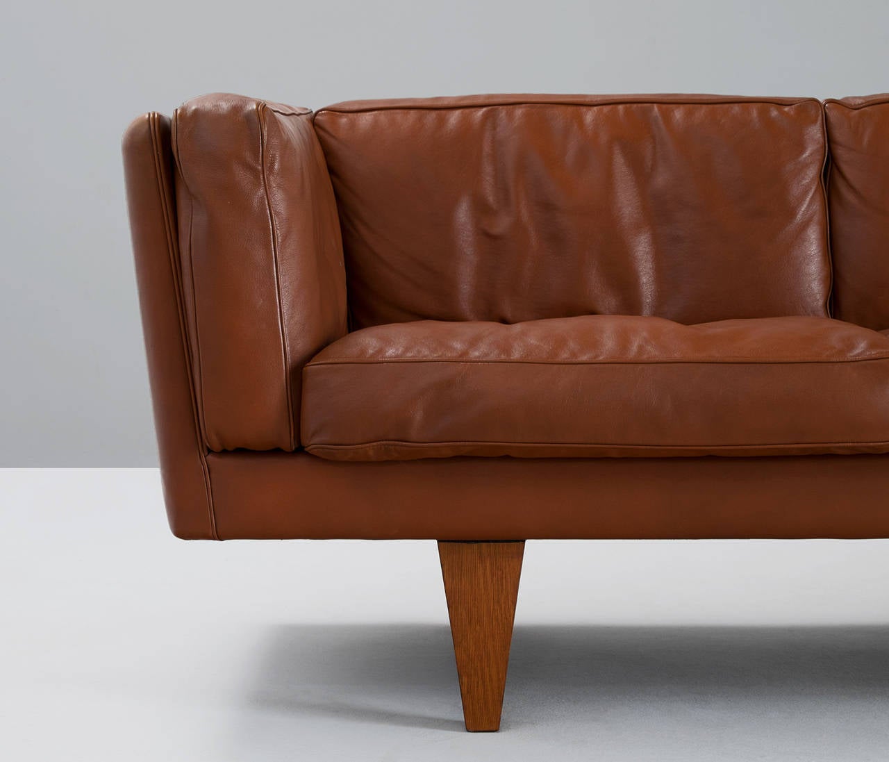 Mid-20th Century Illum Wikkelsø Three-Seat Sofa in Brown Leather and Down Filled