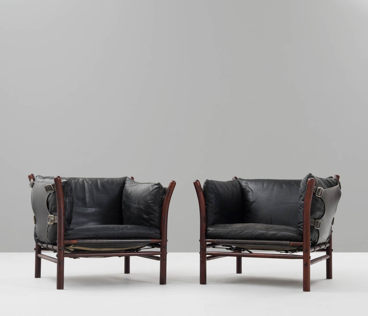 Scandinavian Modern Arne Norell Pair of 'Ilona' Club Chairs in Black Leather